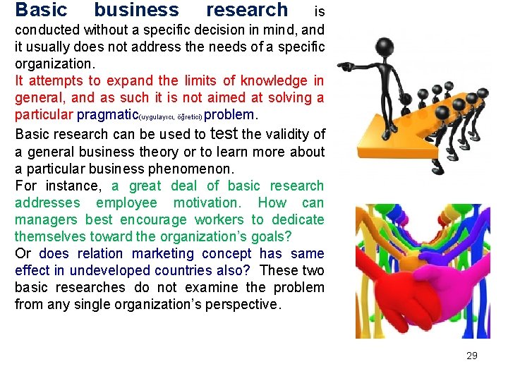 Basic business research is conducted without a specific decision in mind, and it usually