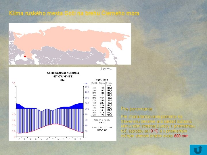 Klíma ruského mesta Soči na brehu Čierneho mora Pre porovnanie: Pre charakterizovanie pomerov na