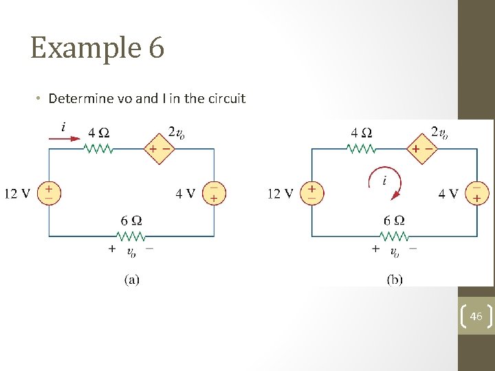 Example 6 • Determine vo and I in the circuit 46 