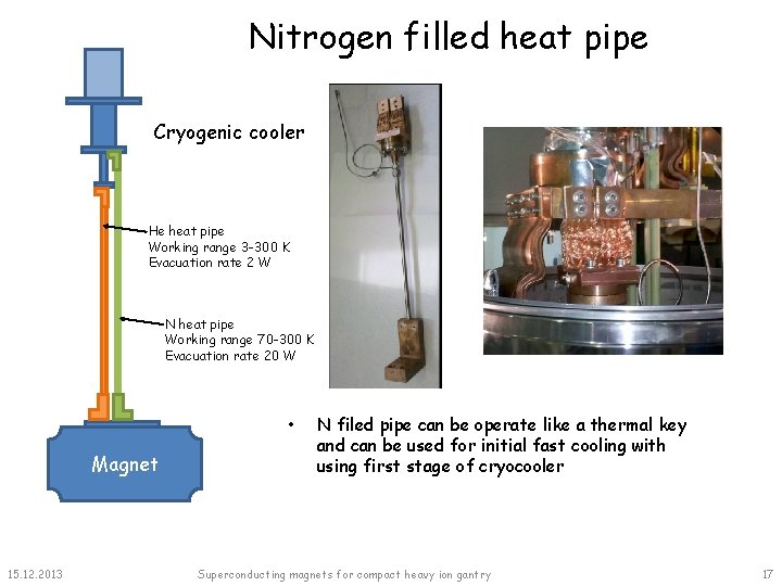 Nitrogen filled heat pipe Cryogenic cooler He heat pipe Working range 3 -300 K