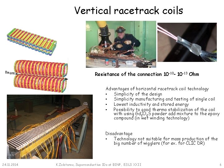 Vertical racetrack coils Resistance of the connection 10 -10 - 10 -13 Ohm Advantages