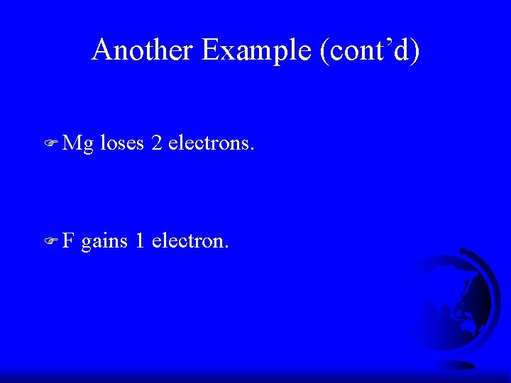 Another Example (cont’d) F Mg FF loses 2 electrons. gains 1 electron. 