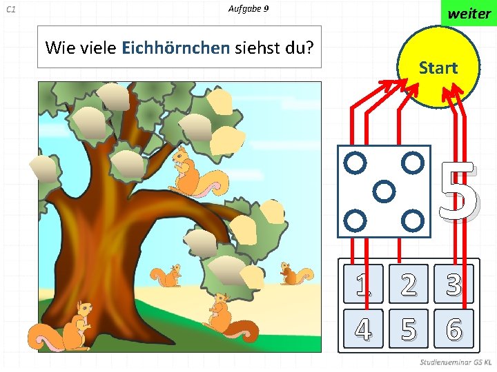 Aufgabe 9 Wie viele Eichhörnchen siehst du? weiter Start 5 1 2 3 4