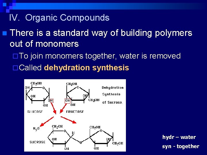 IV. Organic Compounds n There is a standard way of building polymers out of