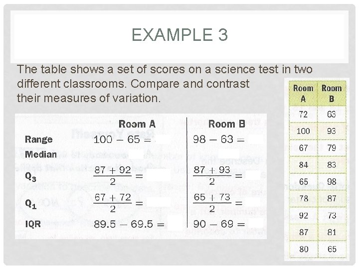 EXAMPLE 3 The table shows a set of scores on a science test in