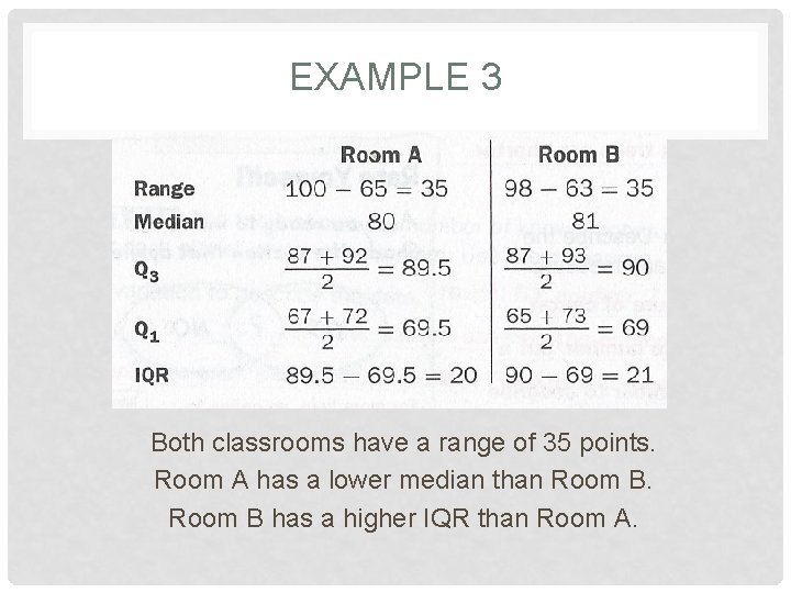 EXAMPLE 3 Both classrooms have a range of 35 points. Room A has a