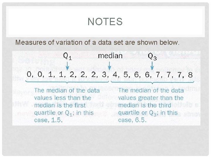 NOTES Measures of variation of a data set are shown below. 