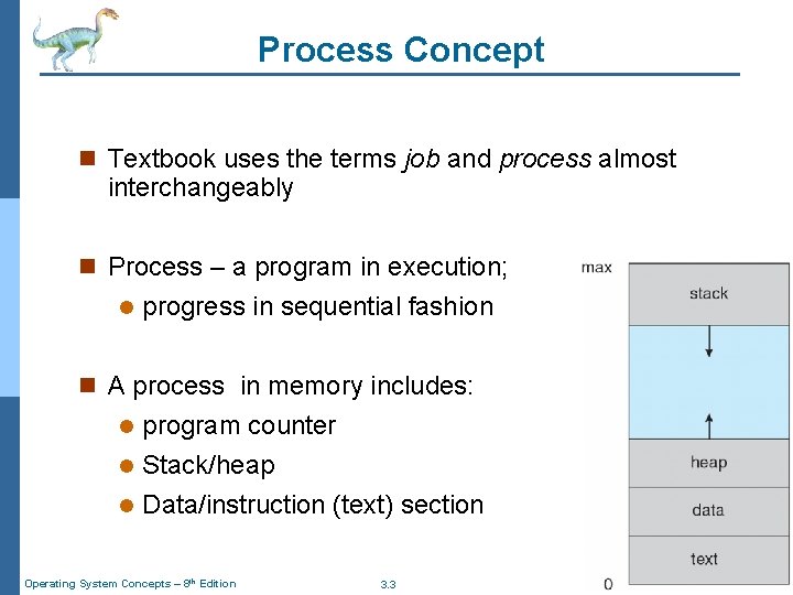 Process Concept n Textbook uses the terms job and process almost interchangeably n Process Process Concept n Textbook uses the terms job and process almost interchangeably n Process