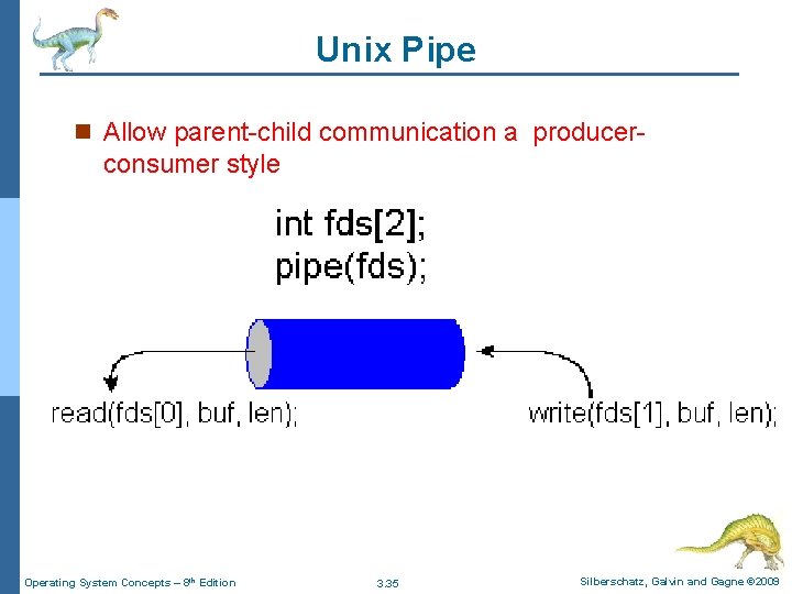 Unix Pipe n Allow parent-child communication a producer- consumer style Operating System Concepts – Unix Pipe n Allow parent-child communication a producer- consumer style Operating System Concepts –