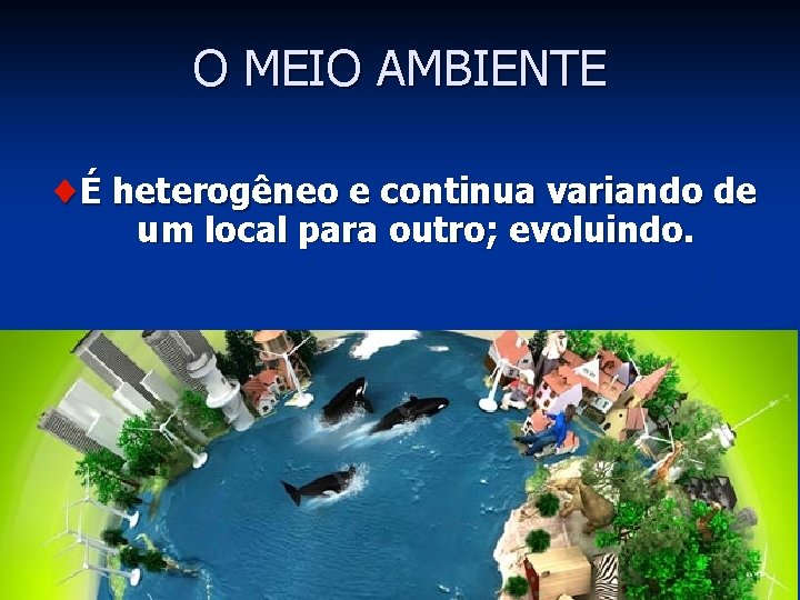 O MEIO AMBIENTE ¨É heterogêneo e continua variando de um local para outro; evoluindo.