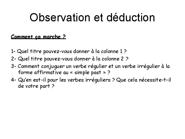 Observation et déduction Comment ça marche ? 1 - Quel titre pouvez-vous donner à