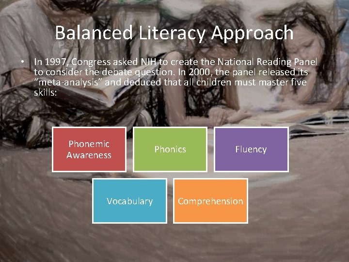 Balanced Literacy Approach • In 1997, Congress asked NIH to create the National Reading