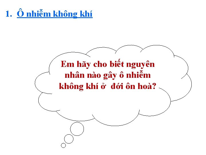 1. Ô nhiễm không khí Em hãy cho biết nguyên nhân nào gây ô