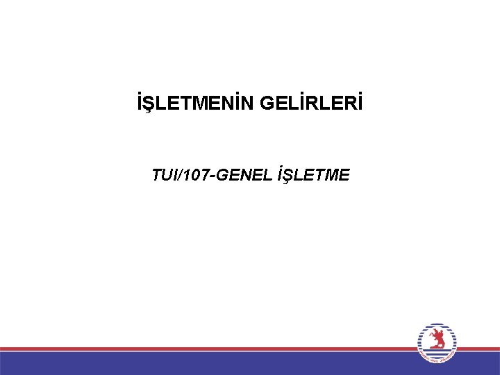 İŞLETMENİN GELİRLERİ TUI/107 -GENEL İŞLETME 