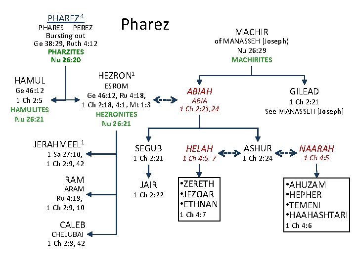 PHAREZ 4 PHARES PEREZ Bursting out Ge 38: 29, Ruth 4: 12 PHARZITES Nu