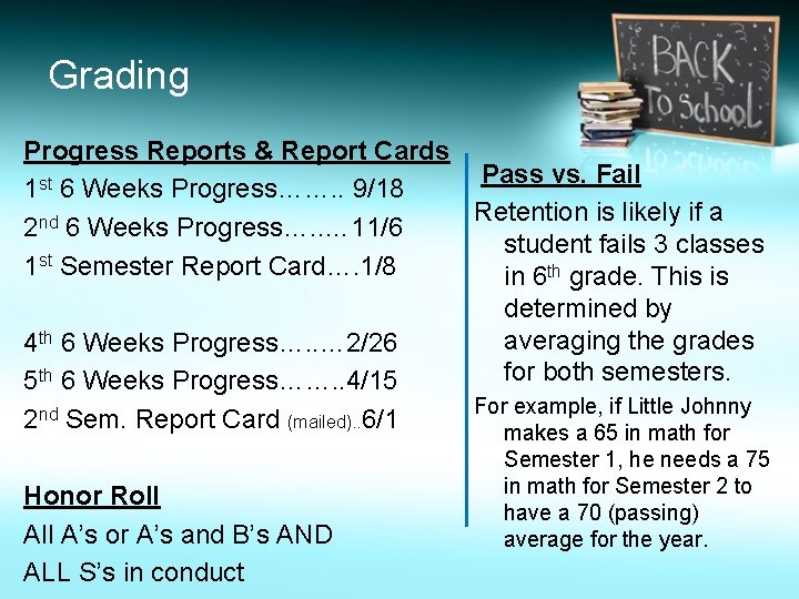 Grading Progress Reports & Report Cards Pass vs. Fail 1 st 6 Weeks Progress…….