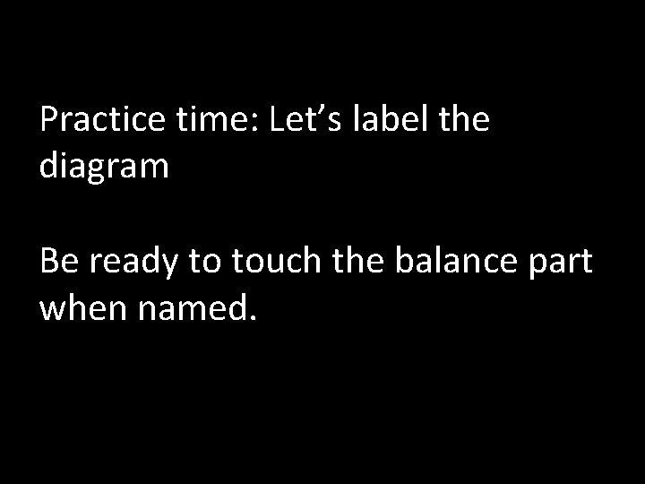 Practice time: Let’s label the diagram Be ready to touch the balance part when