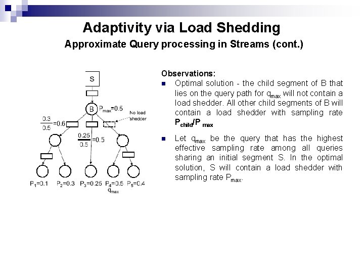 Adaptivity via Load Shedding Approximate Query processing in Streams (cont. ) Observations: n Optimal