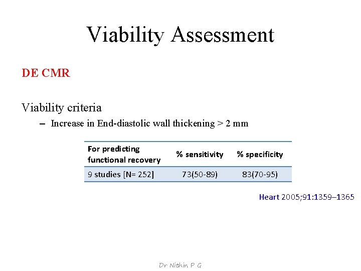Viability Assessment DE CMR Viability criteria – Increase in End-diastolic wall thickening > 2