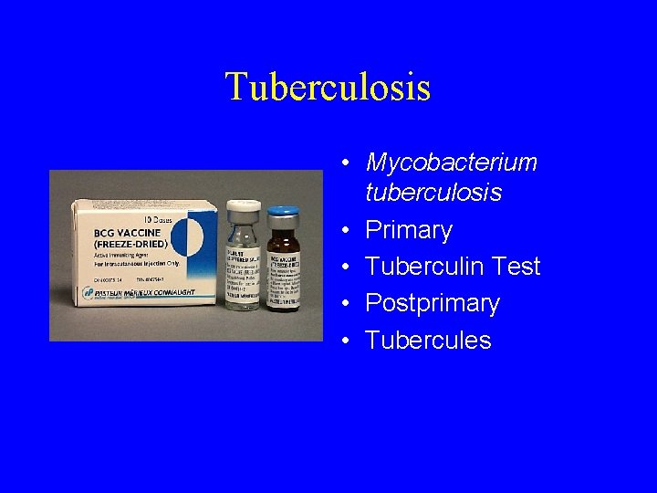 Tuberculosis • Mycobacterium tuberculosis • Primary • Tuberculin Test • Postprimary • Tubercules 