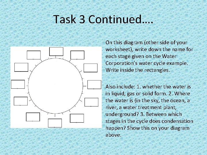 Task 3 Continued…. On this diagram (other side of your worksheet), write down the