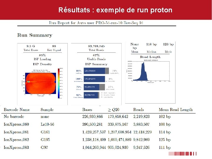 Résultats : exemple de run proton 