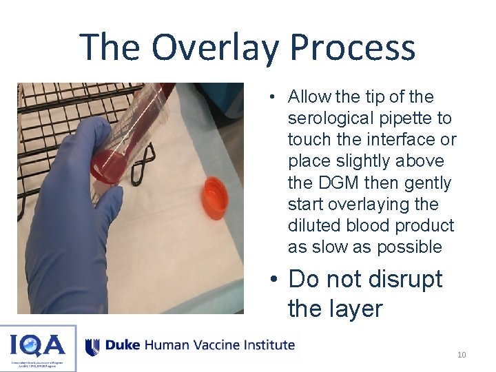 The Overlay Process • Allow the tip of the serological pipette to touch the