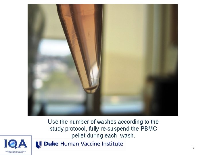 Use the number of washes according to the study protocol, fully re-suspend the PBMC