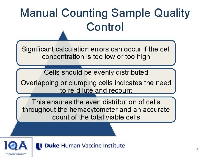 Manual Counting Sample Quality Control Significant calculation errors can occur if the cell concentration