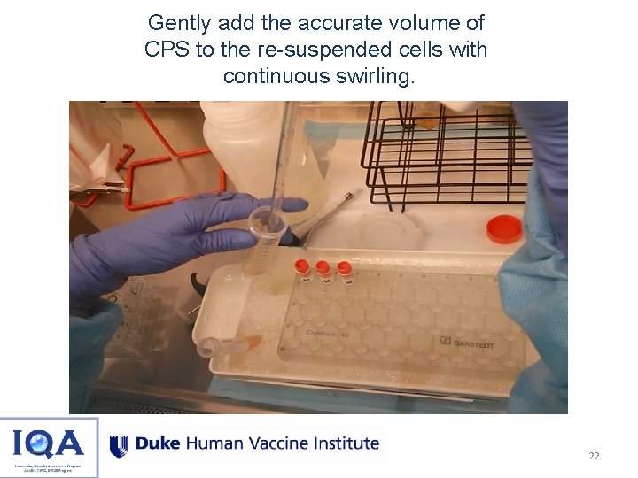 Gently add the accurate volume of CPS to the re-suspended cells with continuous swirling.