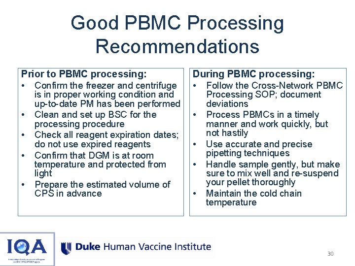 Good PBMC Processing Recommendations Prior to PBMC processing: • Confirm the freezer and centrifuge