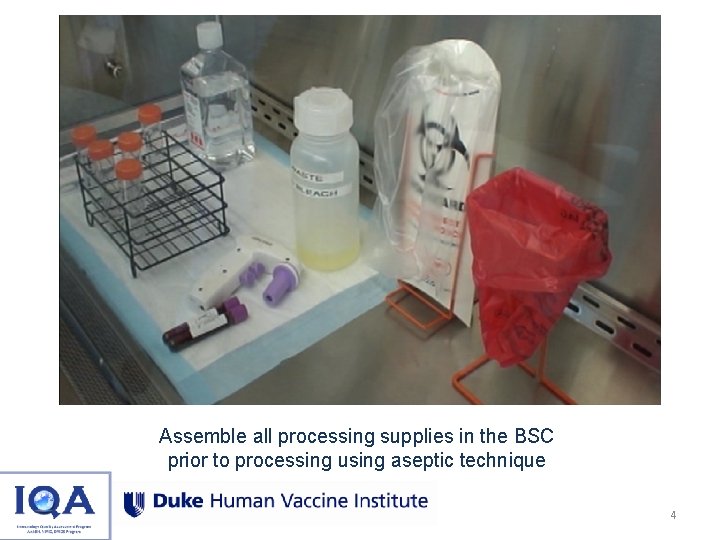 Assemble all processing supplies in the BSC prior to processing using aseptic technique 4