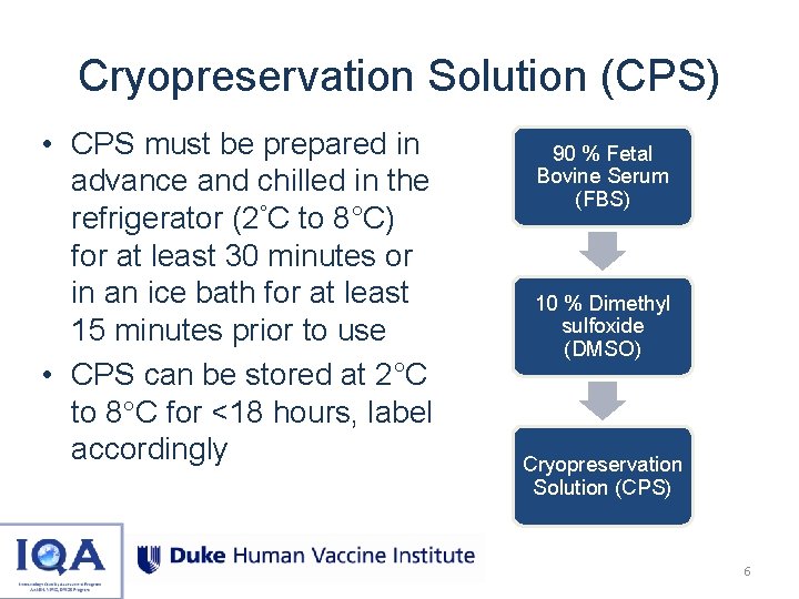 Cryopreservation Solution (CPS) • CPS must be prepared in advance and chilled in the