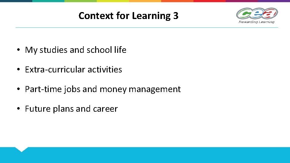 Context for Learning 3 • My studies and school life • Extra-curricular activities •