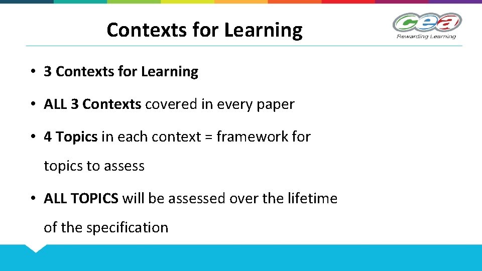 Contexts for Learning • 3 Contexts for Learning • ALL 3 Contexts covered in