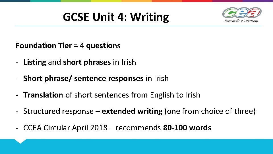 GCSE Unit 4: Writing Foundation Tier = 4 questions - Listing and short phrases