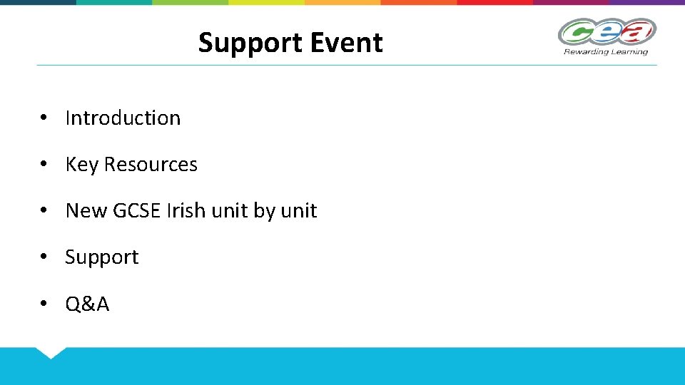 Support Event • Introduction • Key Resources • New GCSE Irish unit by unit