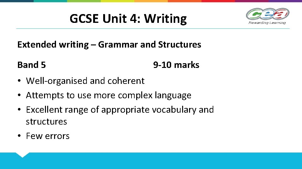 GCSE Unit 4: Writing Extended writing – Grammar and Structures Band 5 9 -10
