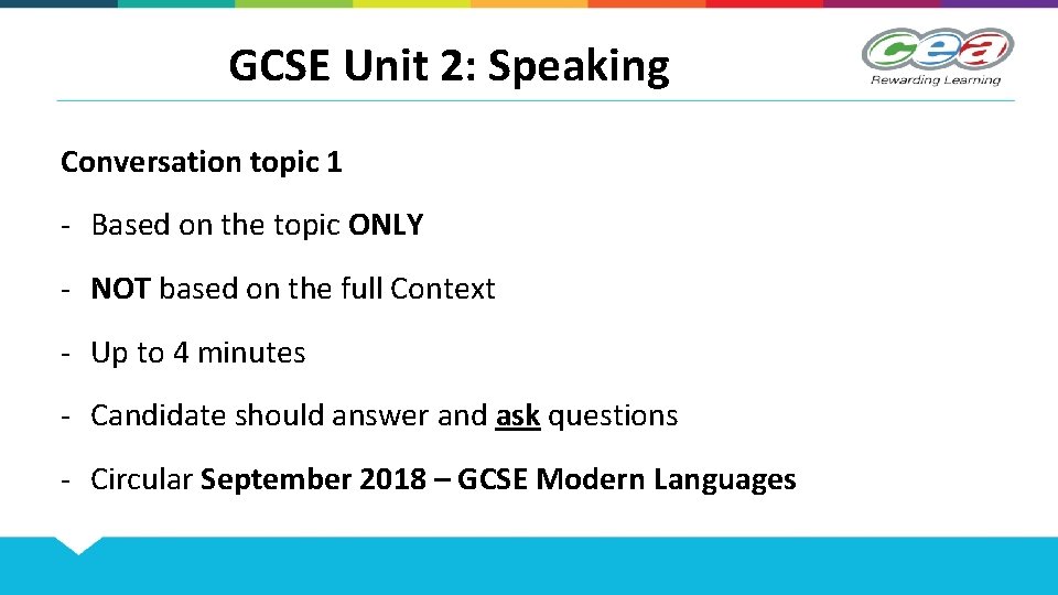 GCSE Unit 2: Speaking Conversation topic 1 - Based on the topic ONLY -