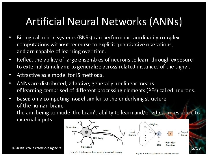 Artificial Neural Networks (ANNs) • Biological neural systems (BNSs) can perform extraordinarily complex computations