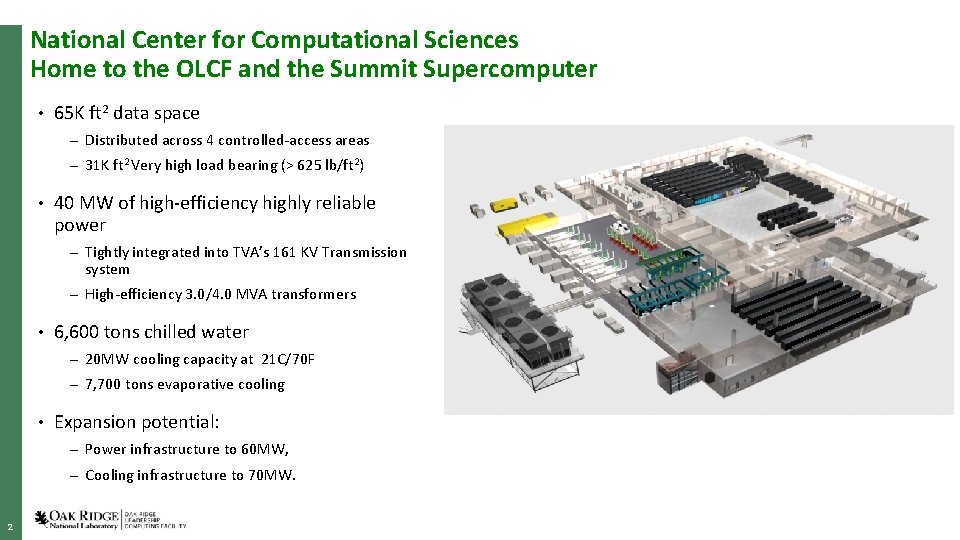 National Center for Computational Sciences Home to the OLCF and the Summit Supercomputer •