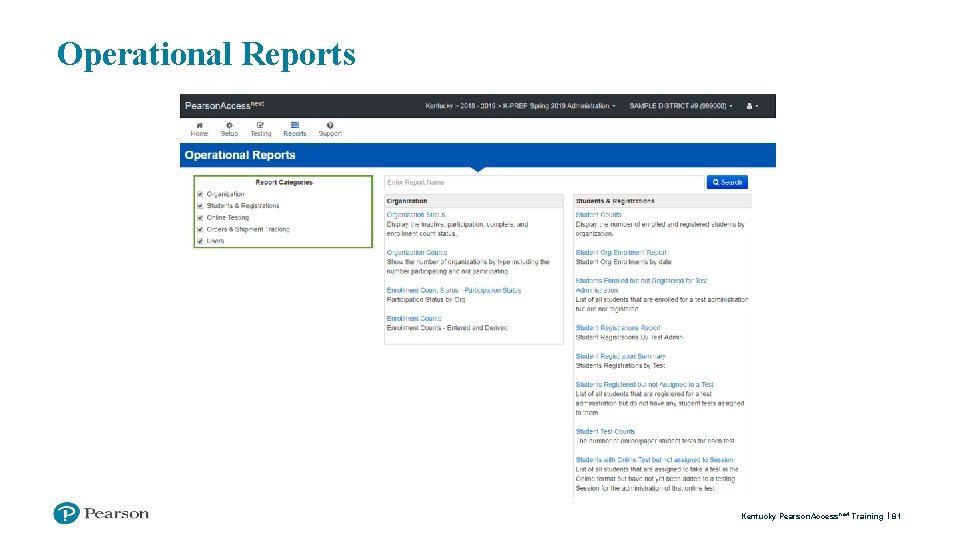 Operational Reports Kentucky Pearson. Access next Training 81 