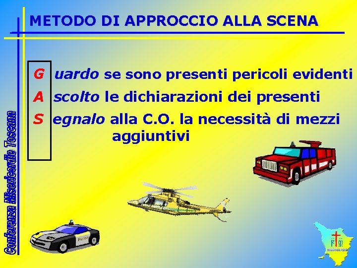 METODO DI APPROCCIO ALLA SCENA G uardo se sono presenti pericoli evidenti A scolto