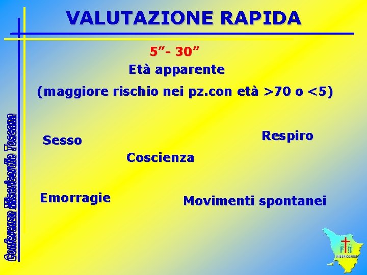 VALUTAZIONE RAPIDA 5”- 30” Età apparente (maggiore rischio nei pz. con età >70 o