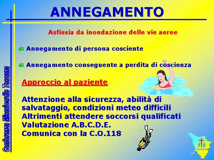 ANNEGAMENTO Asfissia da inondazione delle vie aeree h Annegamento di persona cosciente h Annegamento