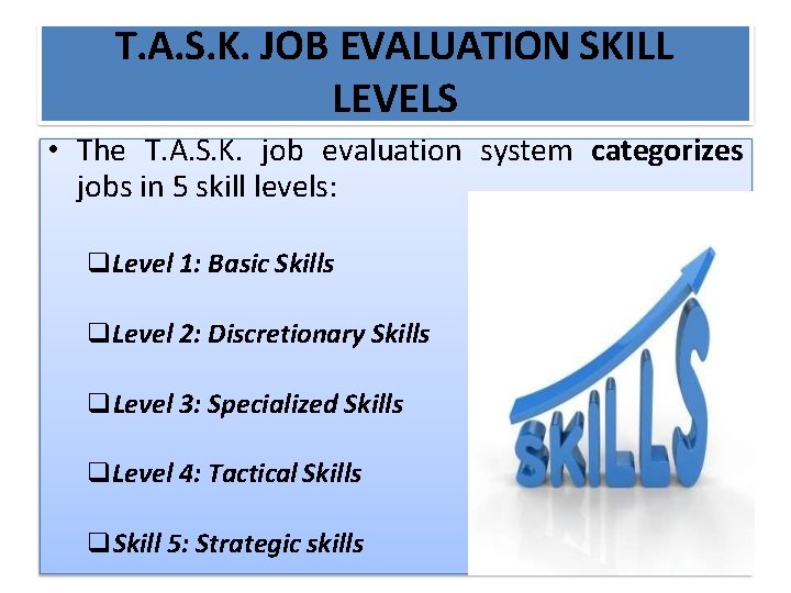 T. A. S. K. JOB EVALUATION SKILL LEVELS • The T. A. S. K.