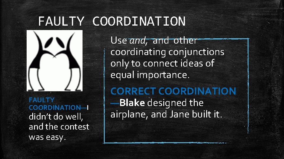 FAULTY COORDINATION Use and, and other coordinating conjunctions only to connect ideas of equal