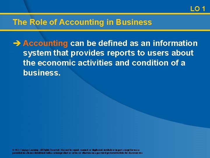 LO 1 The Role of Accounting in Business è Accounting can be defined as