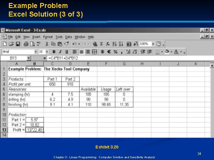 Example Problem Excel Solution (3 of 3) Exhibit 3. 20 Chapter 3 - Linear