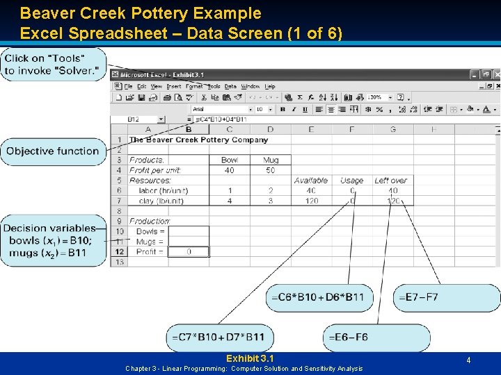 Beaver Creek Pottery Example Excel Spreadsheet – Data Screen (1 of 6) Exhibit 3.